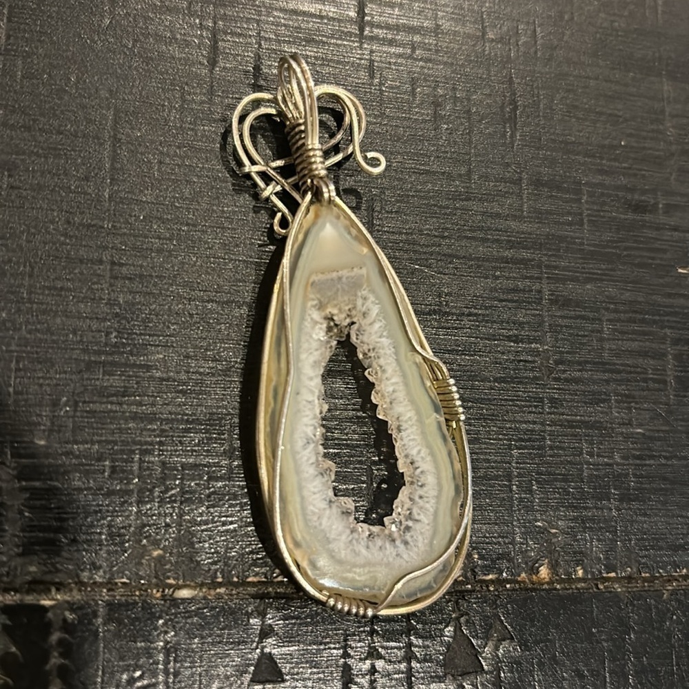 Silver Geode Freeform Pendant for Necklace​​